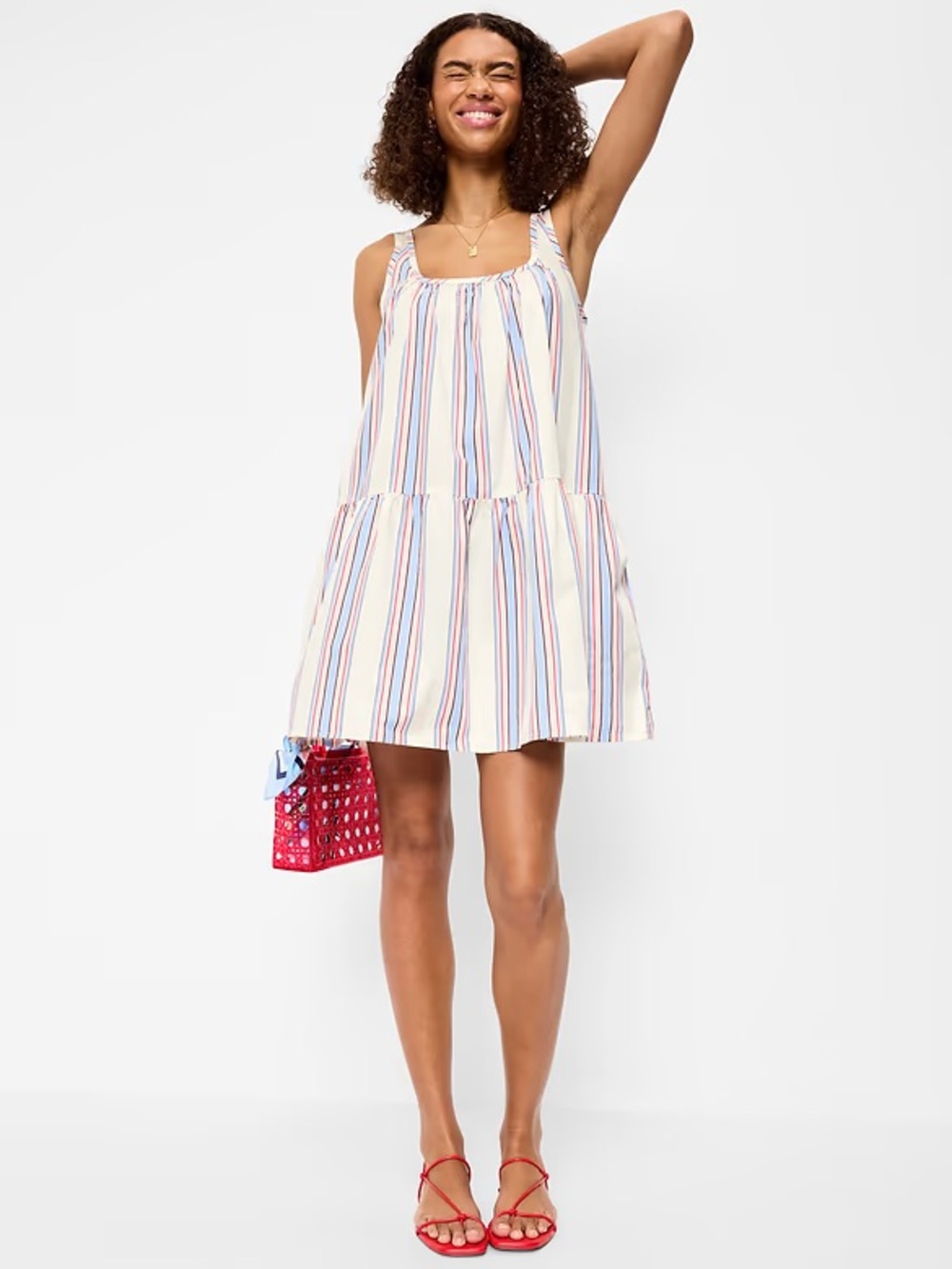 NWOT 100% Cotton Poplin Striped Summer Dress W Large Petite Scoop Neck Mini
